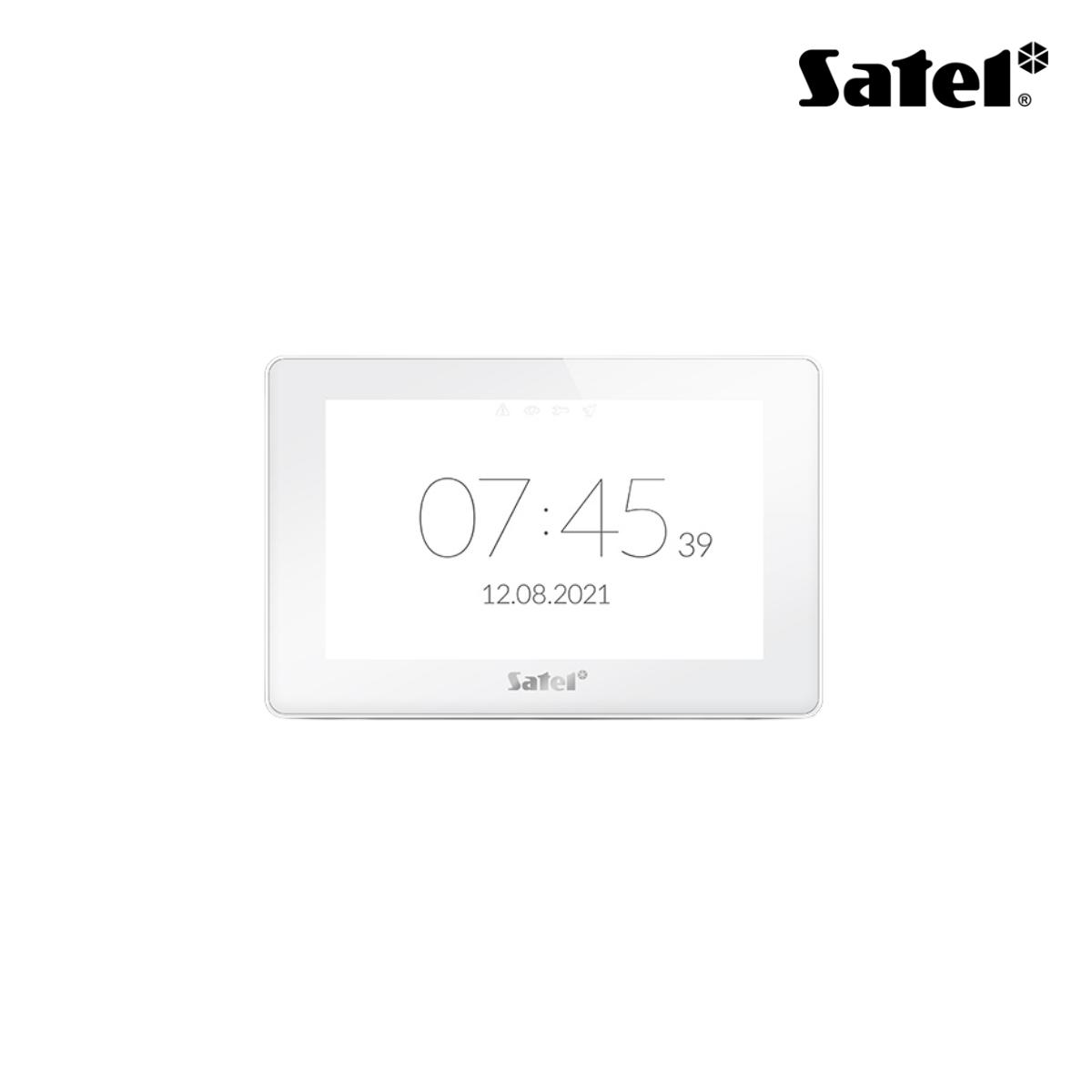 Tastiera touch personalizzabile 7'', con lettore di prossimità MIFARE (lettore compatibile solo con centrali INTEGRA), colore bianco. Per Integra, Hybrid, Versa e Perfecta 64 M